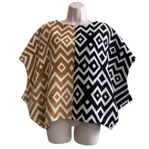 𝅺ivy Jane Sweater Poncho Pullover Style Top Mixed Geometric Print